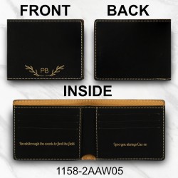 Initials in Semi-Leaf Bifold Wallet (Black/Gold)