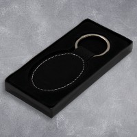 Design Your Own Black Silver Leatherette Oval Keyring (ring on top)