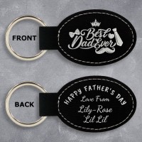 Best Dad Father's Day Black Silver Leatherette Oval Keyring