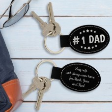Number 1 Dad or Pop Black Silver Leatherette Oval Keyring