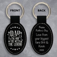 Dad the Man the Myth the Legend Black Silver Leatherette Oval Keyring