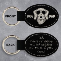 Cool Dog Dad Black Silver Leatherette Oval Keyring