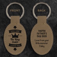Dad the King Father's Day Light Brown Leatherette Oval Keyring
