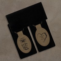 Happy Valentine's Day Love You to the Moon and Back Engraved Light Brown Leatherette Oval Keyring