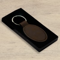 Happy Valentine's Day Engraved Personal Message Rustic Brown and Gold Leatherette Oval Keyring