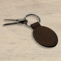 Happy Valentine's Day Engraved Personal Message Rustic Brown and Gold Leatherette Oval Keyring