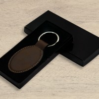 Design Your Own Rustic Brown Gold Leatherette Oval Keyring (ring on top)