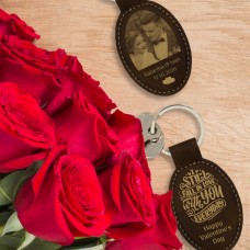 I Still Fall in Love With You Everyday Photo Rustic Brown and Gold Leatherette Oval Keyring