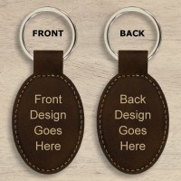 Design Your Own Rustic Brown Gold Leatherette Oval Keyring (ring on top)