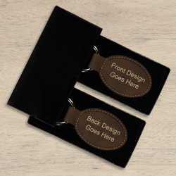 Design Your Own Rustic Brown Gold Leatherette Oval Keyring (ring on left)