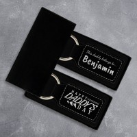 This Daddy Belongs to... Father's Day Black Silver Leatherette Rectangle Keyring