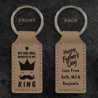 Dad the King Father's Day Light Brown Leatherette Rectangle Keyring