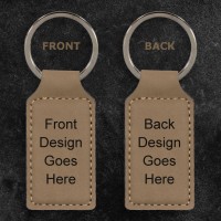 Design Your Own Light Brown Leatherette Rectangle Keyring (ring on top)