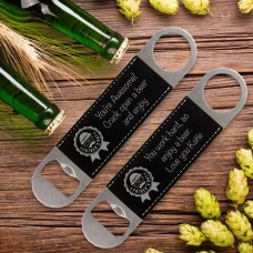 Father's Day You're Awesome Black Silver Leatherette Bottle Opener
