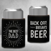 Best Dad... Back Off This Is Dads Beer Black Silver Leatherette Stubby Holder