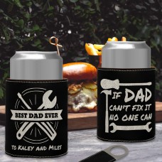 Best Dad... If Dad Can't Fix It No One Can Black Silver Leatherette Stubby Holder