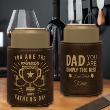 Best Dad Father's Day Rustic Brown Gold Leatherette Stubby Holder