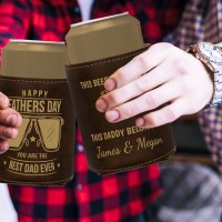 Best Dad... This Beer Belongs to... Father's Day Rustic Brown Gold Leatherette Stubby Holder