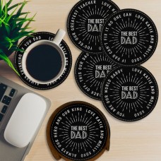 Best Dad Always Thinking of You Black Silver Leatherette Round Coasters (Set of 6)