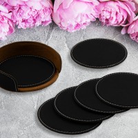 Best Dad Ever to... Handyman or Tradie Black Silver Leatherette Round Coasters (Set of 6)