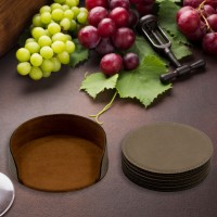 Best Dad or Pop in the World Light Brown Leatherette Round Coasters (Set of 6)