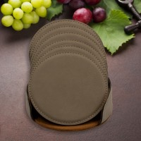 Dad or Pop's Favourite Drinks Light Brown Leatherette Round Coasters (Set of 6)