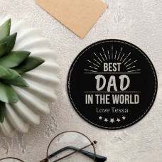 Best Dad Black Silver Leatherette Coaster