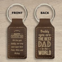 Best Dad Father's Day Rustic Brown Gold Leatherette Rectangle Keyring