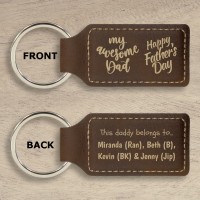 This Daddy Belongs to... Father's Day Rustic Brown Gold Leatherette Rectangle Keyring