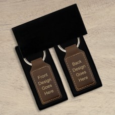 Design Your Own Rustic Brown Gold Leatherette Rectangle Keyring (ring on top)