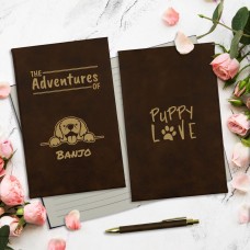 Puppy Adventure Journal Rustic Brown and Gold Leatherette