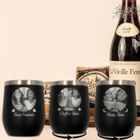 Best Friends Day Night Triple Photo Insulated Tumbler Cup - Black Engraved Silver