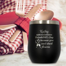 Happy ValenWINE's Day Engraved Black Double Walled Insulated Wine Tumbler Cup