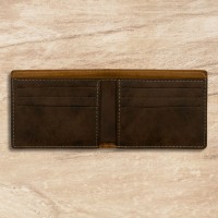 Name and Message Rustic Brown and Gold Leatherette Bi-Fold Wallet Gift for Him
