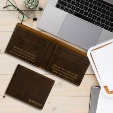 Any Occasion Personalised Name and Message Rustic Brown and Gold Leatherette Bi-Fold Wallet for Him