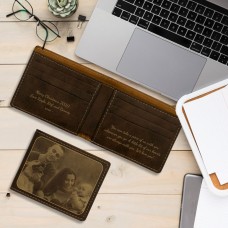 Any Occasion Personalised Photo Rustic Brown and Gold Leatherette Bi-Fold Wallet for Him