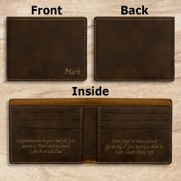 Name and Message Rustic Brown and Gold Leatherette Bi-Fold Wallet Gift for Him