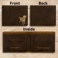 Dog Lover Bi-Fold Wallet Rustic Brown Gold Leatherette Gift for Him Dad Husband Groomsman