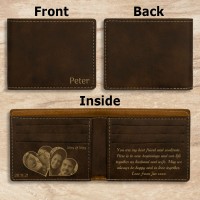 Mr & Mrs Twin Heart Photo Personalised Bi-Fold Wallet Rustic Brown and Gold Leatherette Wedding Gift for Him