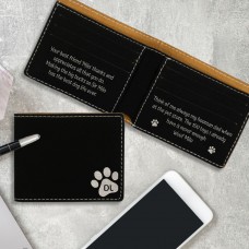 Paw Print Dog Lovers Personalised Black and Silver Leatherette Bi-Fold Wallet Gift for Him