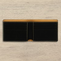 Initials and Message Personalised Black and Gold Leatherette Bi-Fold Wallet Gift for Him