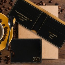 Framed Initials and Message Personalised Black and Gold Leatherette Bi-Fold Wallet Gift for Him