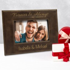 Forever and Always My Valentine Rustic Brown and Gold Leatherette Photo Frame Small