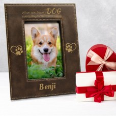 Every Day is Valentine's Day with a Dog Rustic Brown and Gold Leatherette Photo Frame Small