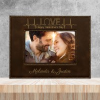 Love in a Heartbeat Rustic Brown and Gold Leatherette Photo Frame Small