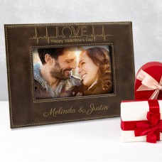 Love in a Heartbeat Rustic Brown and Gold Leatherette Photo Frame Small