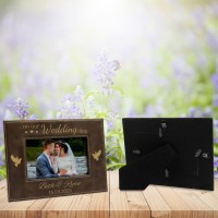 On Our Wedding Day Doves Rustic Brown and Gold Leatherette Personalised Photo Frame Small