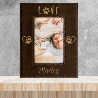Paw Love Dog Lover Rustic Brown and Gold Leatherette Photo Frame Small