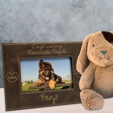 Dogs are my Favourite People Dog Lover Rustic Brown and Gold Leatherette Photo Frame Small