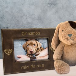 This Dog Rules the Roost Rustic Dog Lover Brown and Gold Leatherette Photo Frame Small